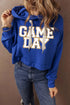 "Game Day" Dark Blue Print Hoodie - Celes Fashion
